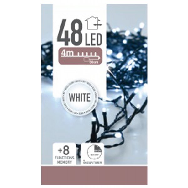 48 Λευκά Ψυχρά Λαμπάκια LED Μπαταρίας Εξωτερικού Χώρου με 8 Προγράμματα και Χρονοδιακόπτη (3.5m)